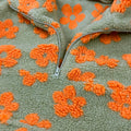 Fashion Floral Faux Lambswool Sweatshirt Women's Casual Zipper Pocket Loose Pullover Sweatshirt Autumn Festive Clothing