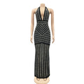Rhinestone Splicing Halter Deep V-neck Open Back Maxi Dress Women Sexy Night Club Party Long Dresses Vestidos