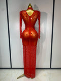 Women Sparkly Diamonds Mesh See Through Bodycon Dress Evening Birthday Party Sexy Nightclub Bar Stage Costume