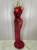 Women Sparkly Sequins Sexy Mesh Maxi Dress Luxury Birthday Party Evening Celebrate Performance Singer Nightclub Stage Costume