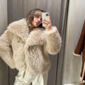 Chic Ins Blogger Brand Fashion Fake Fox Fur Jacket Coat Women 2026 Winter Luxury Design Big Collar Fur Coats Cool Girls Overcoat