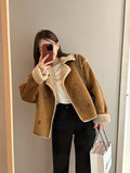 Retro Suede Coat Women's Hong Kong Style Double Breasted Suit Collar Winter New Arrival Chic Lightweight Luxury Coat