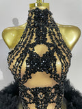 Diamonds Mesh Sexy See Through Cocktail Mini Dress Women Eveing Luxury Birthday Party Singer Nightclub Show Stage Costume