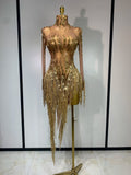 Sexy Shiny Tassel Diamonds Dress For Women Evening Party Costume Luxury Birthday Bar Nightclub Stage Performance Clothing