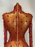 High Quality Rhinestone Sequin Sexy See Through Mesh Mini Dress Women Evening Party Nightclub Singer Stage PerformanceCostume