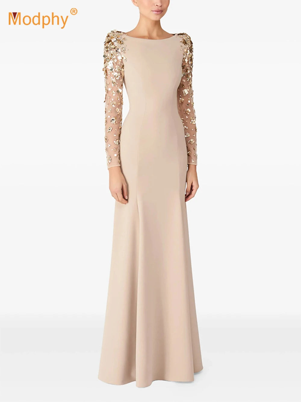 Diamonds Beaded Sequins Formal Evening Dress Lace Long Sleeves Mermaid Women's Gowns Trumpet Elegant Wedding Party Dress
