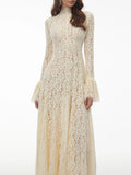 White Loose Spliced Lace Chic Dresses for Women O Neck Long Sleeve French Elegant Dress Female Summer Fashion Style Clothing