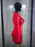 Women Long Sleeve Shining Beading Sequins Sexy V-Neck Bodycon Slim Mini Dress Bar Singer Celebrate Nightclub Party Outfit