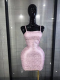 Pink Foil Color Women Sexy Strap Bodycon Mini Bandage Dress Nightclub Party Celebrate Birthday Girls Vacation Outfit Wholesale