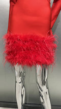2026 Luxury Ostrich Feather Glam Hollow Red Bandage Dress Christmas Party Dinner Performance Wear Cocktail Formal Evening Gown
