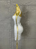 Women Sexy Metallic Gold Silver Bronze Bodycon Dress with Thin Straps and Drawstring Hem Evening Event Women Clubwear Outfit