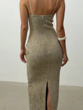 Elegant Women Slip Dress Twill Double‑layer Fabric Spliced Sleeveless Spaghetti Strap Bodycon Casual 2026 Sexy Long Dresses New