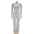 Women's Elegant Button Strapless Sleeveless Irregular Jumpsuits One Piece Metal Button Decor Overalls Outfit Night Clubwear
