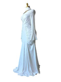 Classic Banquet Dress+Scarf Women Irregular Collar Flare Sleeve Elegant Pleat Patchwork Evening Stretch Slim Bodycon