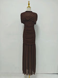 Solid Slimming Spliced Folds Dress for Women O Neck Sleeveless Elegant Temperament Dresses Female Summer Fashion