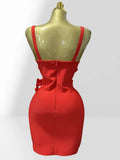 Summer 3D Bud Glam Hollow Red Suspender Dress Fashion Hot Party Performance Evening Gown Show Costumes Abito Da Cerimonia Donna