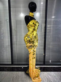 Women Luxury Sequins Strapless Crystal Bodycon Evening Party Dress Celebrity Gala Gown Birthday Club Long Floor Dress