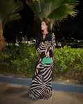 Women Zebra Stripe Long Dress Fashion Elegant Lace Up Full Sleeve Slim-fit Robes 2025 New Evening Party Fashion Lady Vestidos