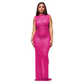 Fall Diamonds Hot Rhinestones O-neck Women Sleeveless Bodycon Long Dress Birthday Party Evening Prom Maxi Dresses