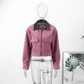 Women's Dusty Pink Corduroy Jacket Fashion Faux Leather Collar Long Sleeve Zipper Cropped Coat Lady 2026 Spring Chic Streetwear