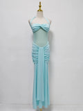 Sexy Sheer Mesh Fishtail Dress for Women Halter Sleeveless High Waist Patchwork Bandage Temperament Dresses Female