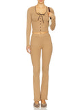 Casual Two Piece Set for Women O Neck Long Sleeve Cardigan High Waist Slimming Pants Fashion Autumn Outfit Female