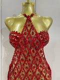 Sexy Sparkly Sequin Diamond Mesh Transparent Two Piece Set Women Celebrate Evening Party Birthday Dress Stage Photo Shoot Wear