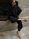 Women Big High Neck Black Jackets Fashion Solid Long Sleeve Breasted Loose Coats Female Autumn Winter Chic Casual Street Outwear