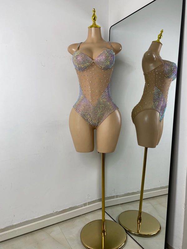 Luxury Women Sexy New Design Sparkly Rhinestones Spandex Bodysuit Party Nightclub Outfit Performance Costume Stage Wear