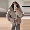 Women Hooded Stand Collar Cropped Puffer Jacket Zip Snap Button Loose Slim Short Quilted 2026 Casual Winter Warm Outerwear Coat