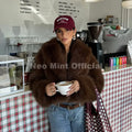 Winter 2026 Trendy Brown Obsession Cropped Shawl Collar Faux Fur Coat Women Jacket Chic Girls Brand Fox Fur Outerwear