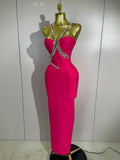 Elegant Sprkly Diamonds Sexy Halter  Sleeveless Maxi Long Bodycon Bandage Dress Women Luxury Birthday Eveing Party Club Dress