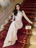 Solid Color Elegant Party Vestido Women'S Spliced Mesh Sequin Slim Long Sleeved Maxi Long Dress