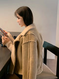 Retro Suede Coat Women's Hong Kong Style Double Breasted Suit Collar Winter New Arrival Chic Lightweight Luxury Coat