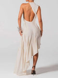 Solid Loose Spliced Folds Chic Dress for Women O Neck Sleeveless Irregular Luxury Dresses Female Summer Fashion New