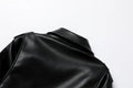 Women's Spring Black faux-leather jacket Casual zipper and belt Cycling jacket Casual jacket jacket