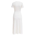 Women Single Breasted O-neck Short Sleeve Knit Ribbed Bodycon Midi Dress  Vacation Sexy Party Club Vestidos Dresses