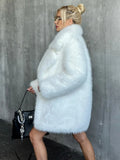 Winter Imitation Fox Fur Mid-length Coat For Women Fashion Artificial Lapel Thicken Streetwear Faux Fur Jacket Lady