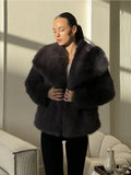 Solid Faux Fur Lapel Women's Coat Luxury Gradient Cropped Fluffy Fur Jacket Coat Winter Thicken Outerwear High Street