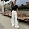Solid Minimalist Spliced Pockets Pant for Women High Waist Loose Casual Pant Female Fashion Style