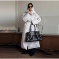 Detachable Triangle Shawl Long Puffer Coat Stand Collar Waist Tie Belt Button Solid Loose Women Coats 2026 Winter Commute Outfit