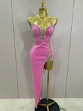 Sexy Strapless Shinning Rhinestones Bodycon Bandage Long Dress Women Fashion Celebrate Evening Party Vestido