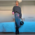 Women Color Block Floral Print Midi Skirt High Waist Straight Satin Long Skirt 2026 Fashion Chic Elegant Party Ofice Daily Wear