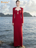 Sparkling Luxury Diamond Tassels Beads Long Sleeved Slim Maxi Dress Women'S Elegant Celebrity Evening Party Wedding Gowns