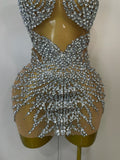 Sparkly Rhinestones Sexy Mesh See Through Dress Party Evening Prom Celebrate Birthday Dress Singer Dancer Show Stage Wear