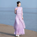 Vietnam Traditional Dress Aodai Chinese Improved Qipao Chiffon Fairy Women Elegant Oriental Improved Qipao Tea Art Hanfu Set