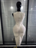 Khaki Color Women Sleeveless Sexy V-Neck Bodycon Midi Bandage Dress Celebrate Fashion Evening Party Homecoming Outfit
