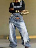 Women Baggy Jeans Overalls Wide Leg Irregular Wrap Washed Streetwear Chic Pocket Casual Autumn