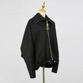 Solid Spliced Metal Zipper Jacket for Women Hooded Batwing Sleeve Patchwork Drawstring Hem Loose Sport Casual Jackets Female