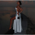 Satin V-Neck High-Slit Cami Maxi Dress Bodycon Backless 2026 Summer Fashion Elegant Women Gala Minimalist Evening Slip Gown